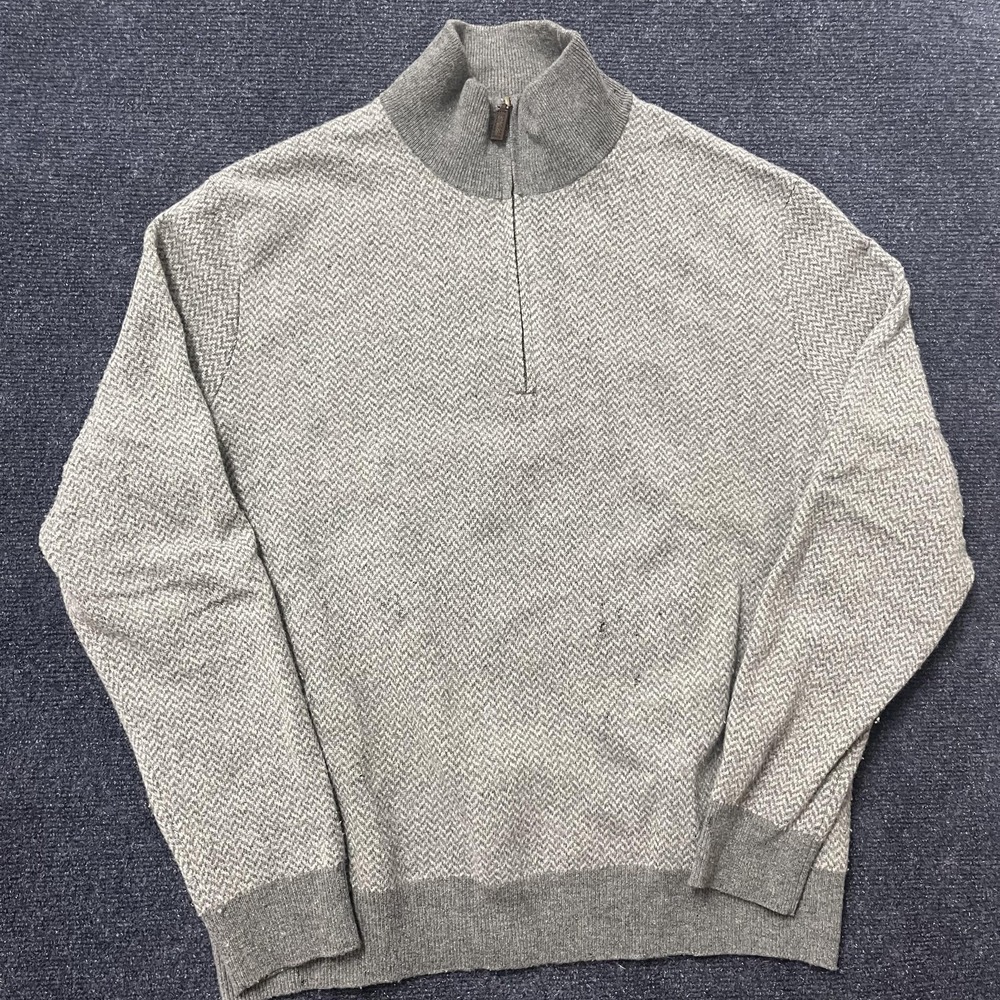 Polo Ralph Lauren Sweater Mens Large Gray 1/4 Zip Mock Neck Wool Herringbone